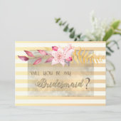 Moderne chic gestreepte bloemen bruidsmeisje kaart (Staand voorkant)