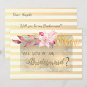 Moderne chic gestreepte bloemen bruidsmeisje kaart (Voorkant / Achterkant)