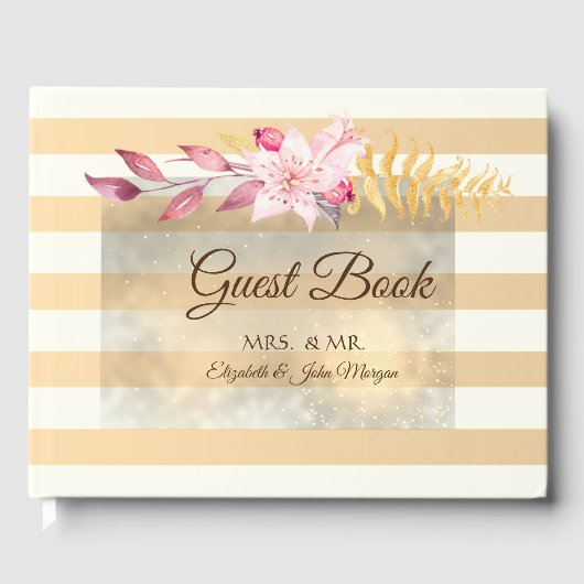 Moderne Chic Gestreepte Bloemen  Bruiloft Gastenboek (Voorkant)