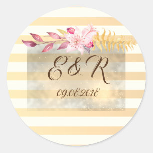 Moderne Chic Gestreepte Bloemen Ronde Sticker