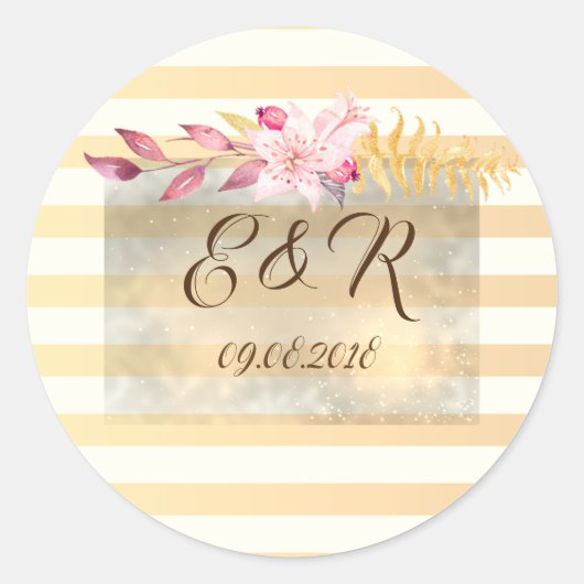 Moderne Chic Gestreepte Bloemen Ronde Sticker (Voorkant)