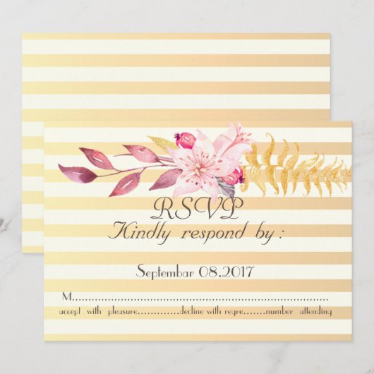 Moderne chic gestreepte bloemen RSVP Kaart (Voorkant / Achterkant)