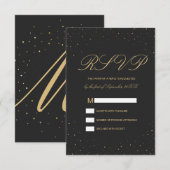 Moderne Chic Gold bespikkeld op zwarte RSVP Kaartje (Voorkant / Achterkant)