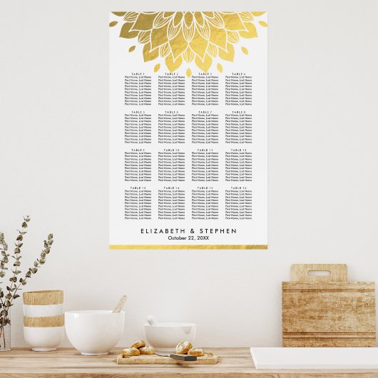 Moderne Chic Gold Floral Wedding Seating Chart Poster (Keuken)