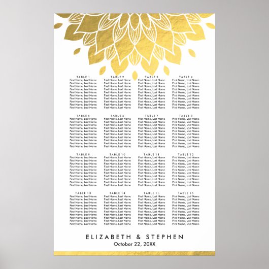 Moderne Chic Gold Floral Wedding Seating Chart Poster (Voorkant)