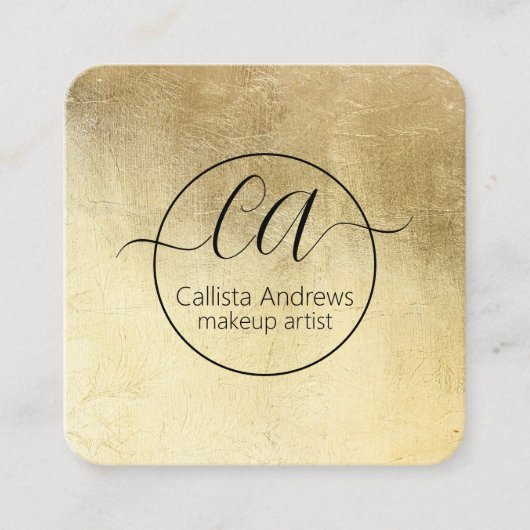 Moderne Chic Gold Folie Monogram Make-up Artiest Vierkante Visitekaartje (Voorkant)