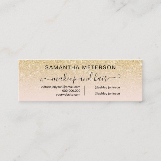 Moderne chic gold glitter ombre blush afspraak mini visitekaartje (Achterkant)