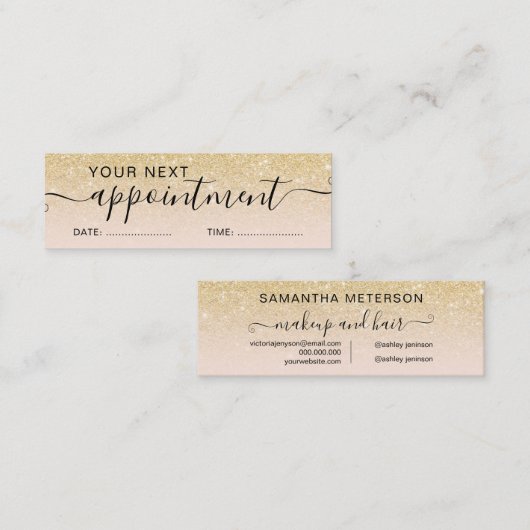 Moderne chic gold glitter ombre blush afspraak mini visitekaartje (Voorkant / Achterkant)