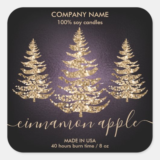 Moderne Chic Gold Glitter Pine Kerstkaars Vierkante Sticker (Voorkant)