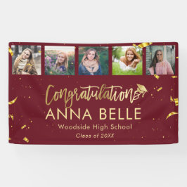 Moderne Chic Gold Script Photo Collage Afstuderen Spandoek