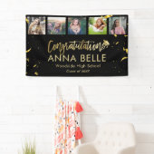 Moderne Chic Gold Script Photo Collage Afstuderen Spandoek (Insitu)