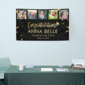 Moderne Chic Gold Script Photo Collage Afstuderen Spandoek (Beurs)