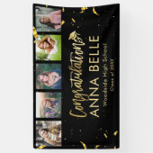 Moderne Chic Gold Script Photo Collage Afstuderen Spandoek (Verticaal)