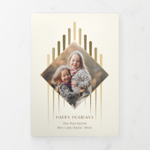 Moderne Chic Gold Strokes met Diamond Shaped Photo Drieluik Kaart