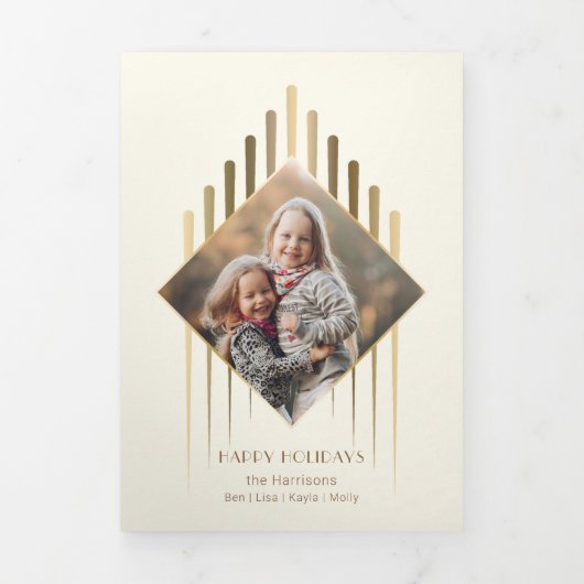 Moderne Chic Gold Strokes met Diamond Shaped Photo Drieluik Kaart (Cover)