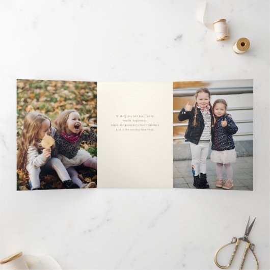 Moderne Chic Gold Strokes met Diamond Shaped Photo Drieluik Kaart (Binnen)