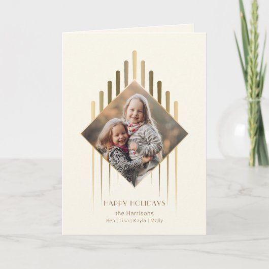 Moderne Chic Gold Strokes met Diamond Shaped Photo Feestdagen Kaart (Voorkant)