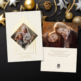 Moderne Chic Gold Strokes met Diamond Shaped Photo Folie Feestdagenkaart