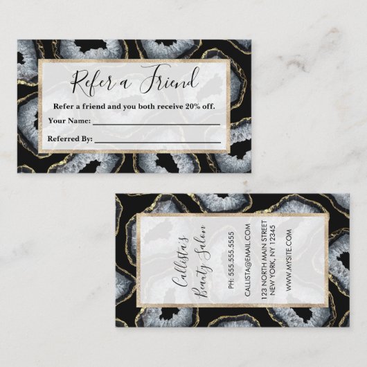 Moderne chic Gold White Agate Geode Stones Aanbevelingskaartje (Voorkant / Achterkant)