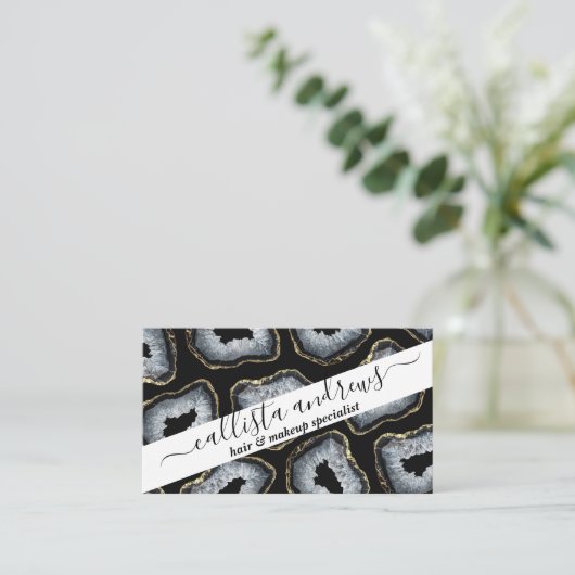 Moderne chic Gold White Agate Geode Stones Visitekaartje (Staand voorkant)
