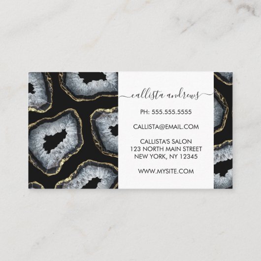 Moderne chic Gold White Agate Geode Stones Visitekaartje (Achterkant)