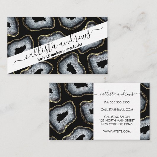 Moderne chic Gold White Agate Geode Stones Visitekaartje (Voorkant / Achterkant)