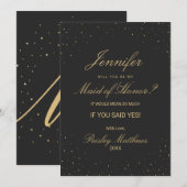 Moderne Chic Goud Gespetterd op Zwarte Bruidsmeisj Kaart (Voorkant / Achterkant)