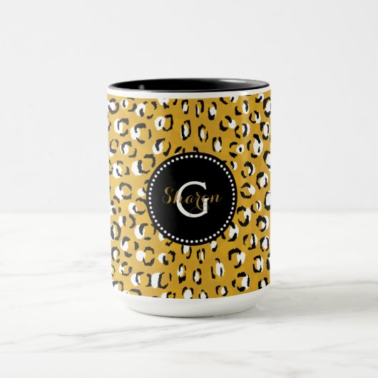 Moderne chic goud luipaardprint patroon monogram mok (Midden)