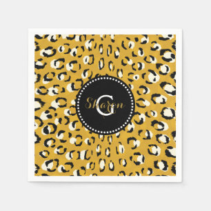 Moderne chic goud luipaardprint patroon monogram servetten