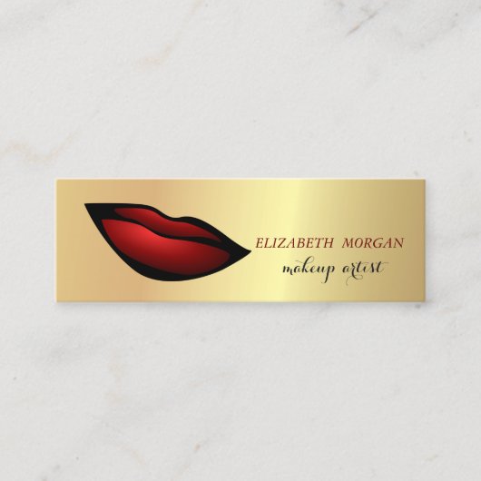 Moderne Chic Goud, Rode Lippen, Visagist Mini Visitekaartje (Voorkant)