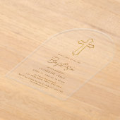 Moderne Chic Gouden Kruis Typografie Doop Acryl Uitnodigingen (Laagn)