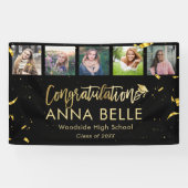 Moderne Chic Gouden Script Foto Collage Afstuderen Spandoek (Horizontaal)