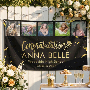 Moderne Chic Gouden Script Foto Collage Afstuderen Spandoek