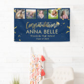 Moderne Chic Gouden Script Foto Collage Afstuderen Spandoek (Insitu)