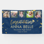 Moderne Chic Gouden Script Foto Collage Afstuderen Spandoek (Horizontaal)