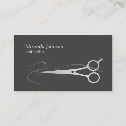 Moderne Chic Gray Faux Silver Scissor Hair Stylist Visitekaartje (Voorkant)