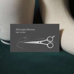 Moderne Chic Gray Faux Silver Scissor Hair Stylist Visitekaartje