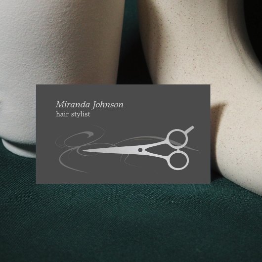 Moderne Chic Gray Faux Silver Scissor Hair Stylist Visitekaartje