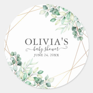 Moderne Chic Groene Eucalyptus Gouden Babyborrel Ronde Sticker
