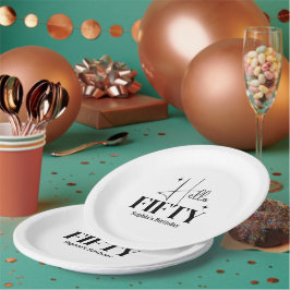 Moderne Chic Hello Fifty 50e Verjaardag Custom Papieren Bordje