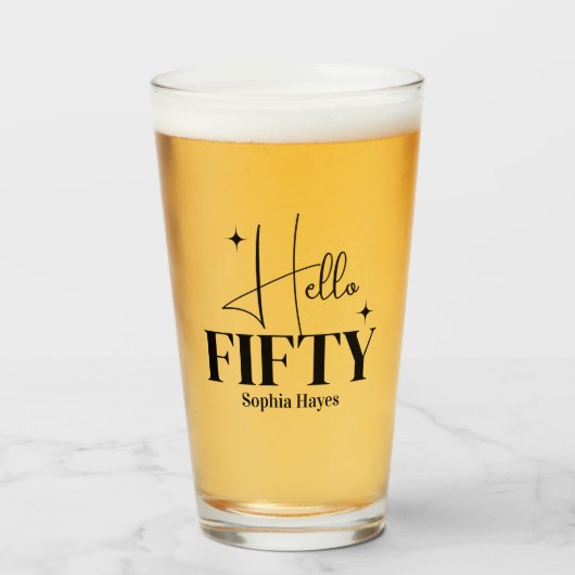Moderne Chic Hello Fifty 50ste verjaardag op maat Glas (Voorkant gevuld)