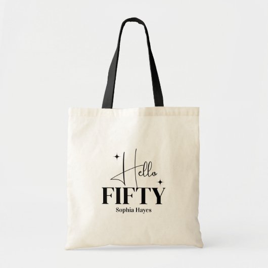 Moderne Chic Hello Fifty 50ste verjaardag op maat Tote Bag (Voorkant)