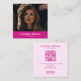 Moderne Chic Hot Pink QR Code Foto Girly Vierkante Visitekaartje