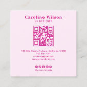 Moderne Chic Hot Pink QR Code Foto Girly Vierkante Visitekaartje (Achterkant)