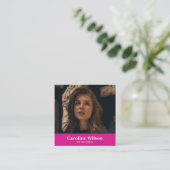 Moderne Chic Hot Pink QR Code Foto Girly Vierkante Visitekaartje (Staand voorkant)