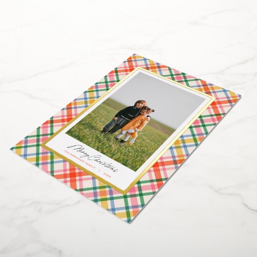 Moderne Chic Joyful Plaid Kerst Folie Kaart (Gedraaid)