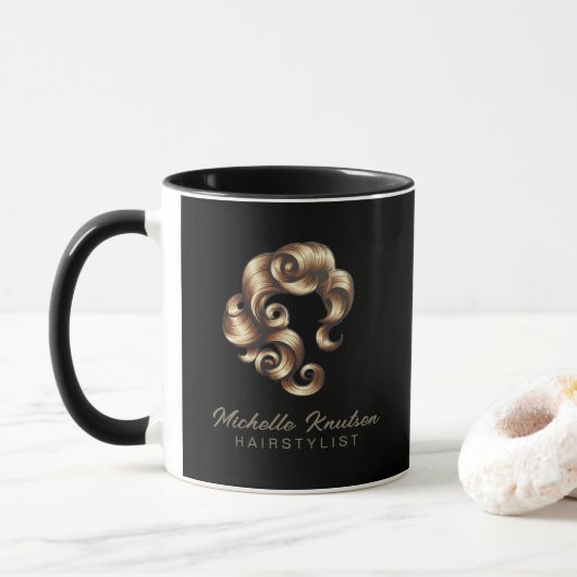 Moderne Chic Kapper Salon Zwart Goud   Mok (Met donut)