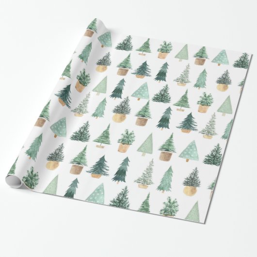 Moderne Chic-kerstbomen Planten Cadeaupapier (Uitgerold)