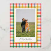 Moderne Chic Kleurrijke Plaid Kerst Folie Kaart (Voorkant)