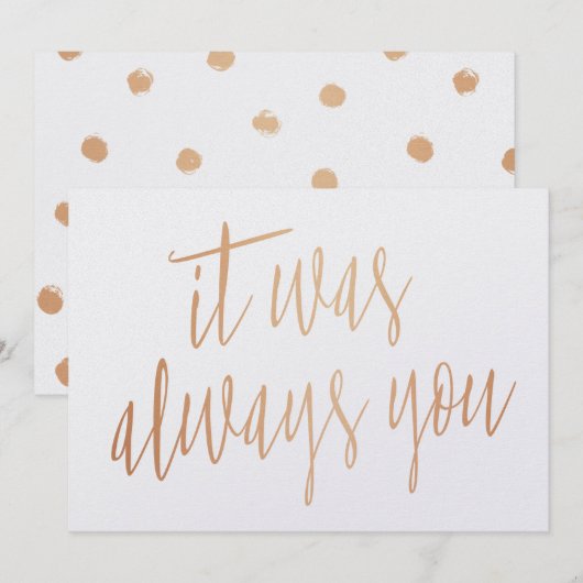 Moderne Chic Koper Calligrafie Het was altijd al j Kaart (Voorkant / Achterkant)